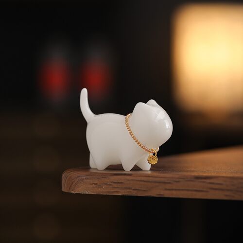 冰种玉瓷招财猫咪摆件陶瓷呆萌可爱小猫咪茶具茶道装饰茶宠小摆件