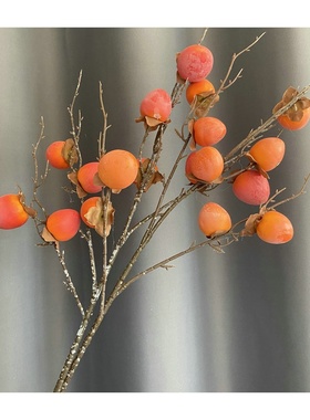 尖果柿子仿真浆果 家居装饰摆件植物假柿子枝 泡沫喷漆果子树枝