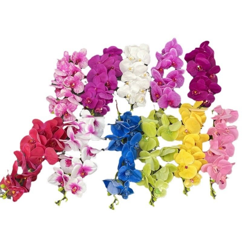 新新单只9头蝴蝶兰7头手感过胶仿真假花蝴蝶兰家居婚庆装饰花摆花