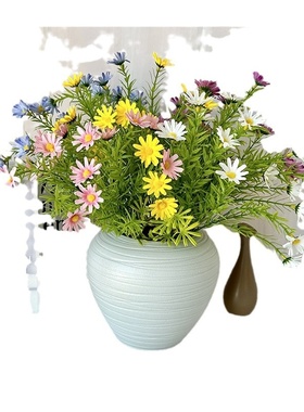 5叉水草洋甘菊花装饰绿植花束家居仿真绿植摆件摄影道具手工绢花