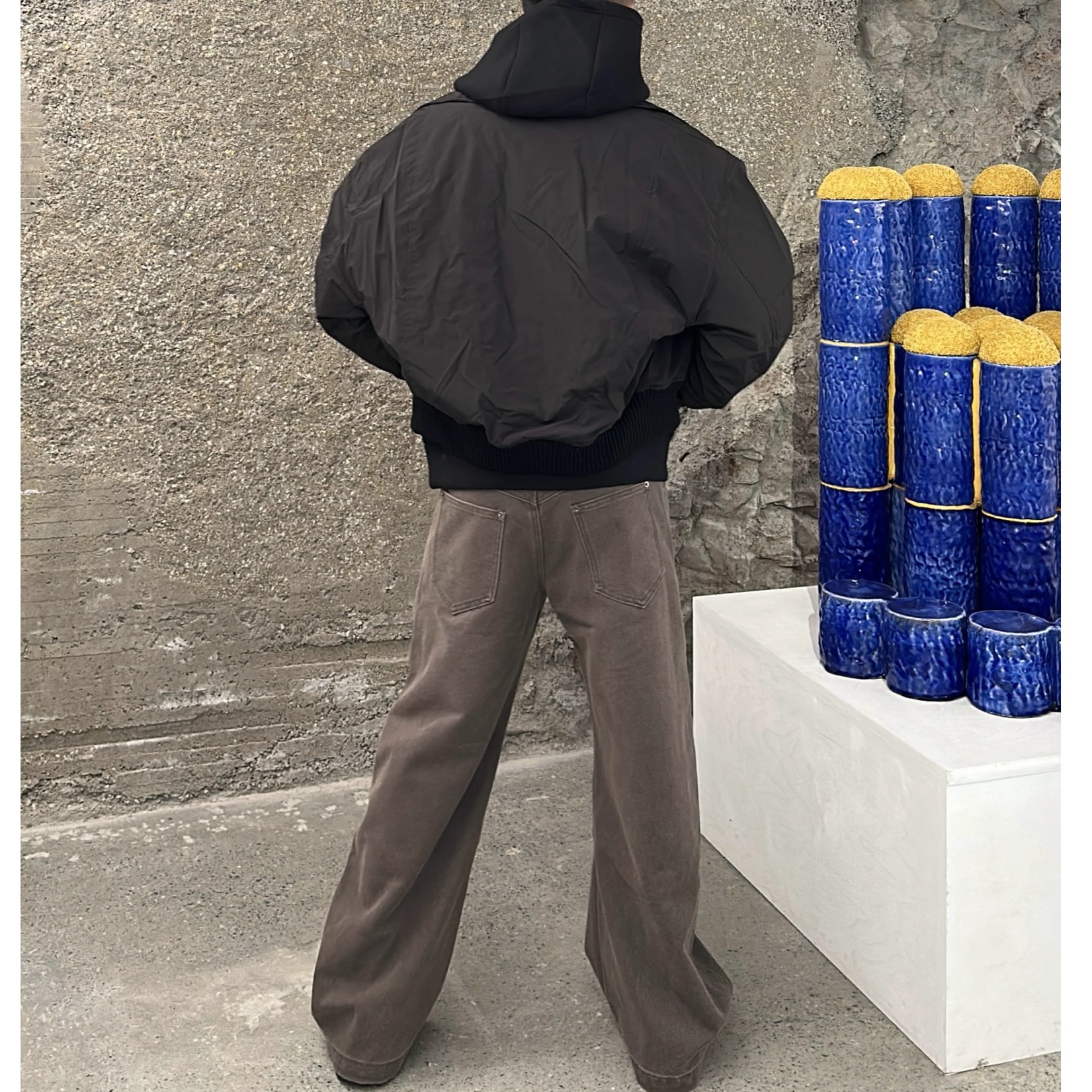 GULU 美式复古褶皱弯刀休闲裤新款cleanfit宽松廓形百搭牛仔裤