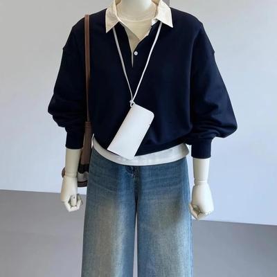 设计感蓝色假两件卫衣卫衣时尚