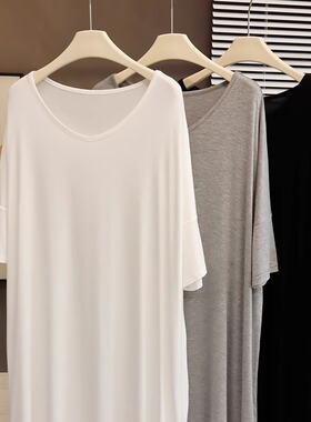 亲肤好穿不扎！中长款大圆领T恤裙女夏新款慵懒风宽松睡衣连衣裙