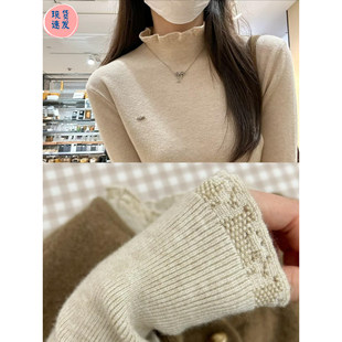 穿上超暖和!法式小资蕾丝花边打底衫秋冬毛衣保暖半高领针织上衣