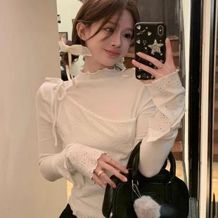 广州十三行女装拼接假两件软糯长袖上衣女设计感修身显瘦别致t恤