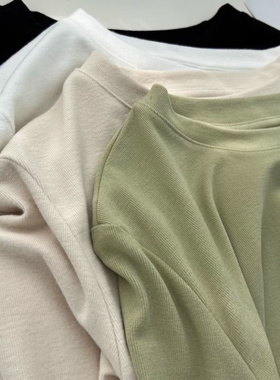 奥特莱斯~撤柜女装磨毛软绵绵手感打底衫秋装温柔圆领长袖T恤女潮