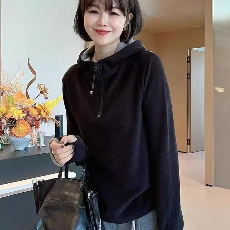 连帽撞色拼接半拉链休闲宽松卫衣