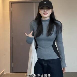 显瘦内搭打底衫 T恤女2024秋冬修身 上衣ins 立领长袖 这件泰戳我了