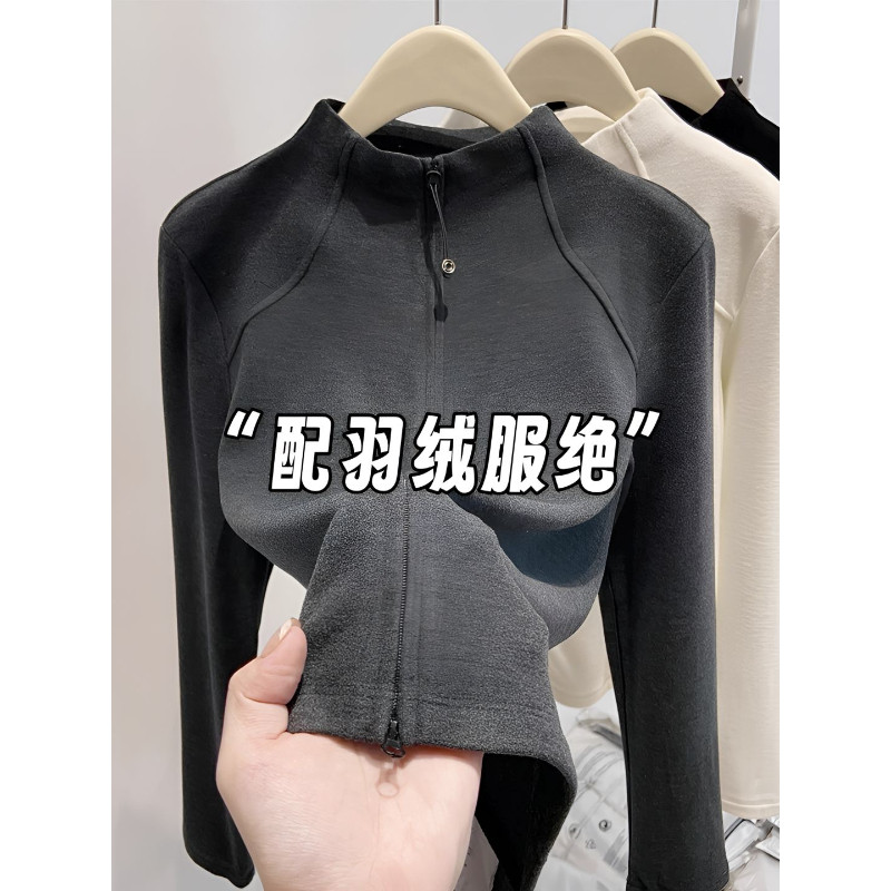 真心推荐这款~深灰色半高领内搭上衣女款秋冬季修身开衫外套上衣