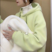 加绒加厚韩版 奥特莱斯 折扣余单韩版 甜美慵懒风百搭连帽卫衣女