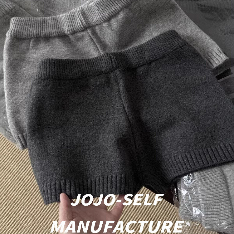 公主请上车~ 韩版高腰修身针织短裤女通勤显瘦高级感灰色百搭裤子