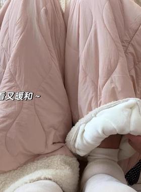 巨柔软巨好穿！粉色摇粒绒棉裤女秋冬新款保暖加绒拼接毛绒阔腿裤