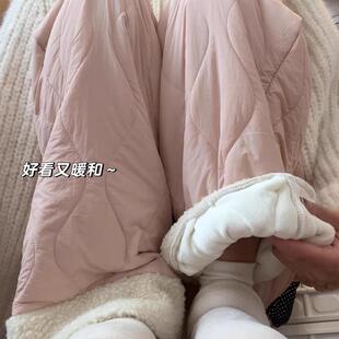 保暖加绒拼接毛绒阔腿裤 女秋冬新款 粉色摇粒绒棉裤 巨柔软巨好穿