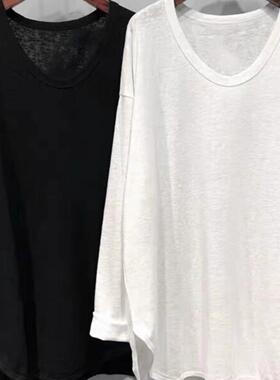 上身很减龄~胖mm显瘦垂坠感长袖t恤上衣女秋季宽松中长款打底衫