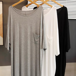 T恤 宽松圆领短袖 广州十三行打底衫 莫代尔棉性感露肩连衣裙夏季