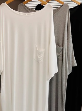 超软糯超亲肤~ 中长款莫代尔大圆领口袋裙女夏季宽松睡衣连衣裙