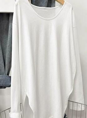 广州十三行爆款！中长款女百搭长袖T恤不规则宽松慵懒风下摆上衣