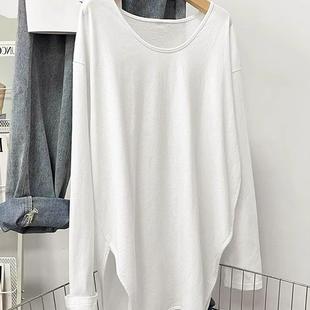 T恤不规则宽松慵懒风下摆上衣 女百搭长袖 广州十三行爆款 中长款