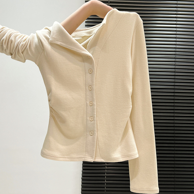 设计感褶皱收腰v领上衣