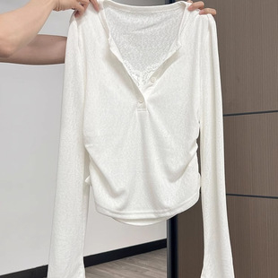 2025夏季 长袖 新款 微透罩衫 T恤女 纯欲风V领蕾丝防晒薄款 好温柔呀