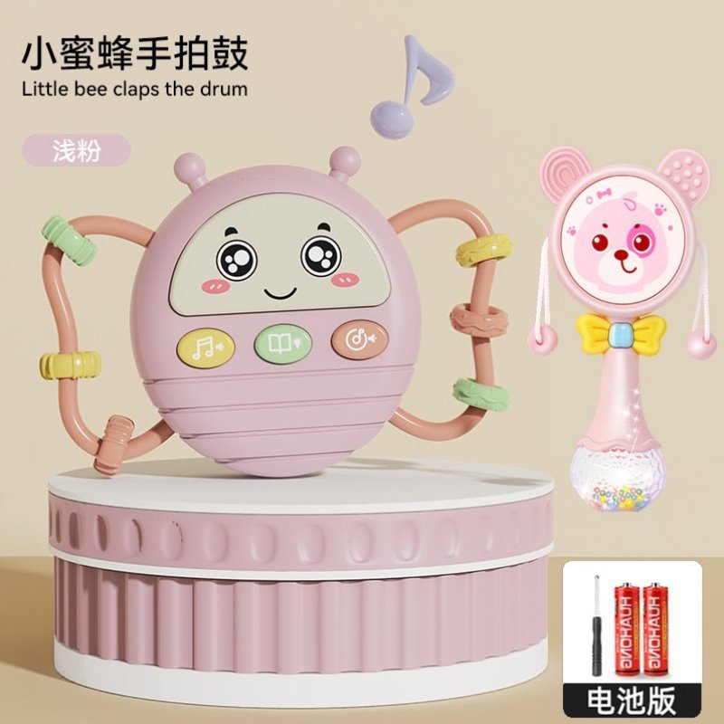 -幼儿摇铃01新生宝宝胶咬牙玩具鼓婴儿早教月手3啃手拍益智抓握可