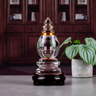 洛馨缘创意摆件水晶舍利塔密封透明大号供养可以装藏水晶瓶带底座