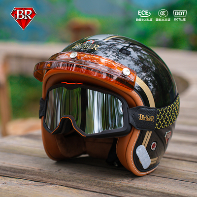 BR复古头盔电动摩托车轻便透气盔踏板机车四分之三半盔男女夏季3C