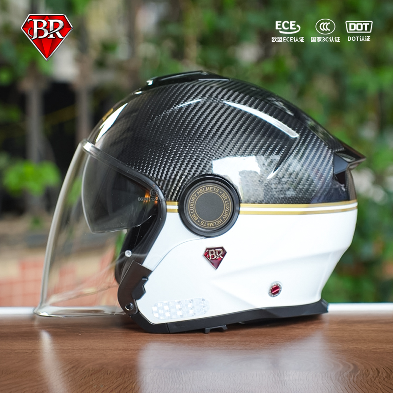 BR碳纤维四分之三头盔摩托车