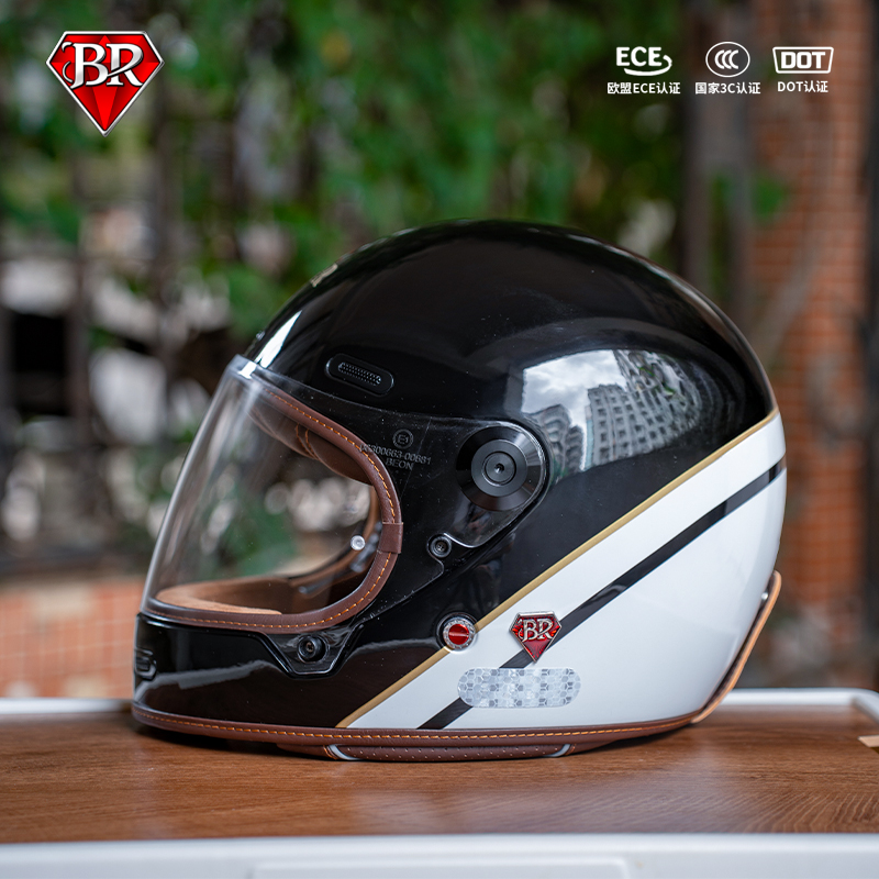BR摩托车头盔复古碳纤维玻璃钢全盔男女机车赛车四季盔夏季3C认证