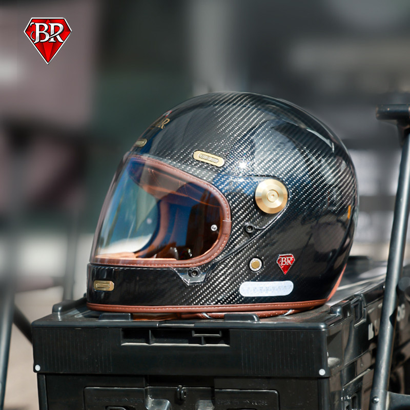 BR摩托车头盔复古全盔碳纤维男女机车赛车四季通用哈雷巡航盔夏季