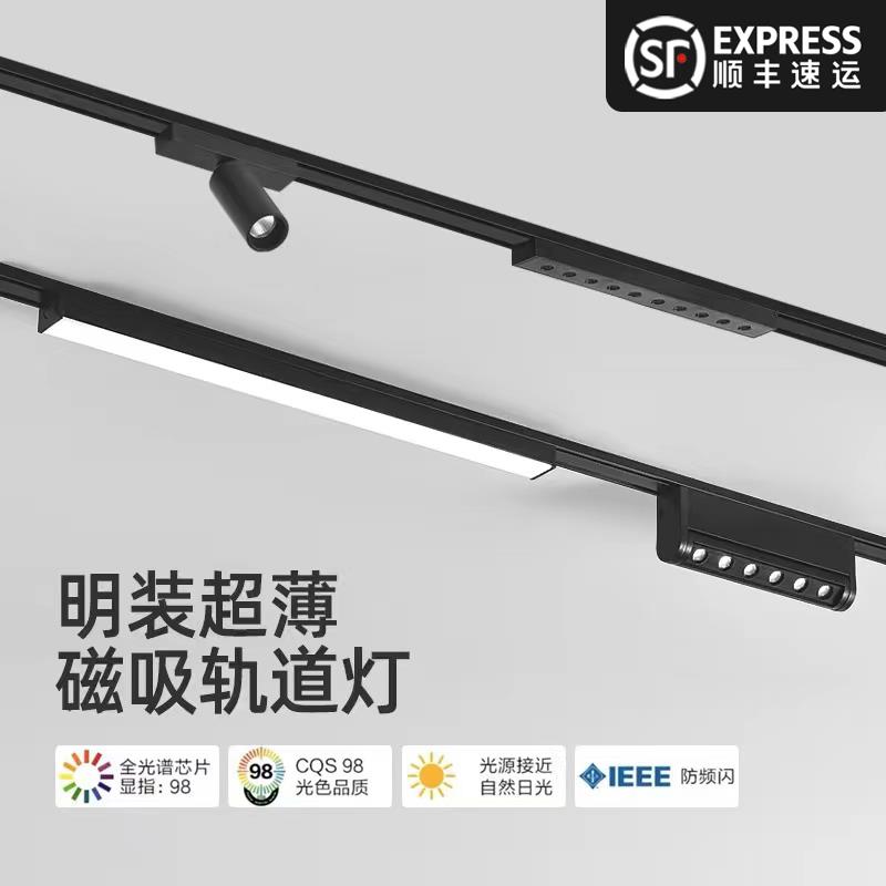 德国进口超薄明装磁吸轨道灯卧室过道无主灯不吊顶客厅线条泛光灯