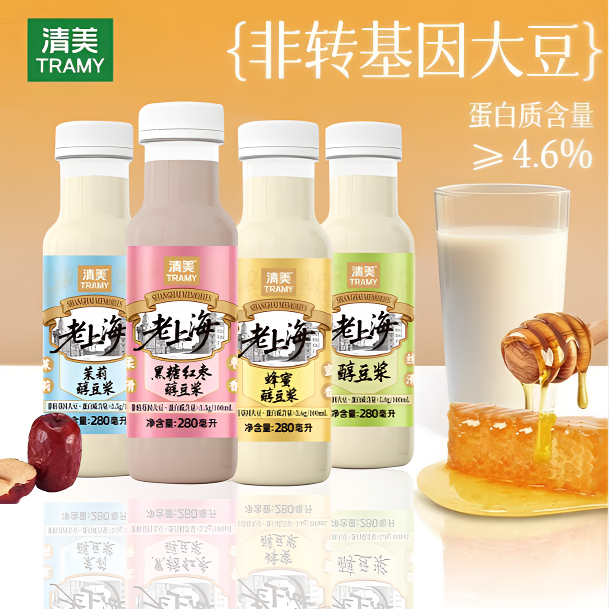 清美上海醇豆浆黑糖红枣茉莉豆浆280ml*35瓶早餐饮品植物蛋白饮料