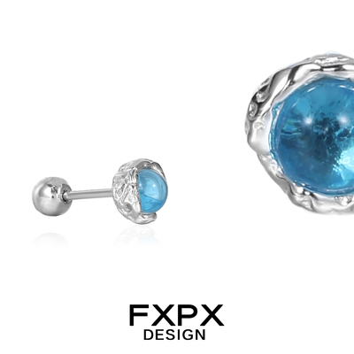FXPX 碧蓝色螺丝拧口纯银耳钉养耳洞睡觉免摘螺纹耳骨钉小众百搭