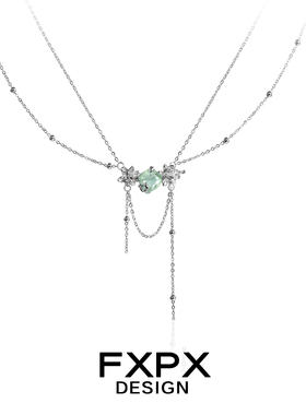 FXPX 纯银茉莉绿锆石双层项链小众设计高级感锁骨链冷淡风项链女