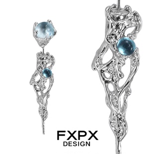 FXPX 原创淡蓝耳钉小众设计耳环清冷系冷淡风甜酷风耳饰 冰川系列