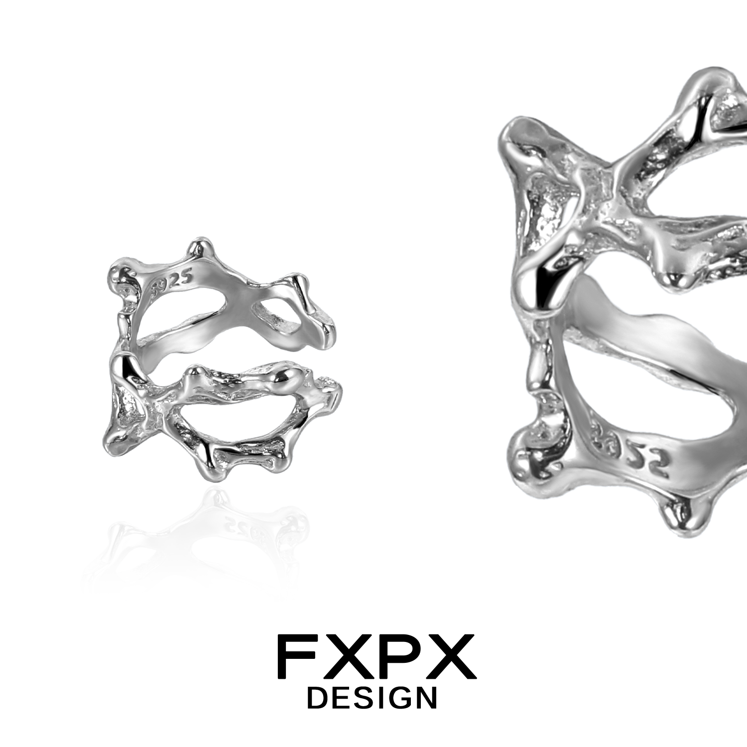 FXPX纯银X异形肌理感耳骨夹百搭无耳洞耳夹耳挂小众设计高级耳饰