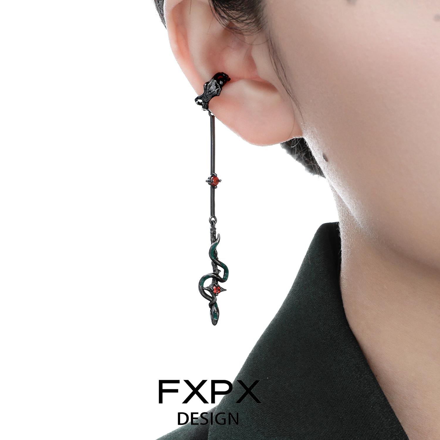 FXPX原创黑蛇暗黑风耳骨夹小众设计新中式耳饰无耳洞耳坠2025新品