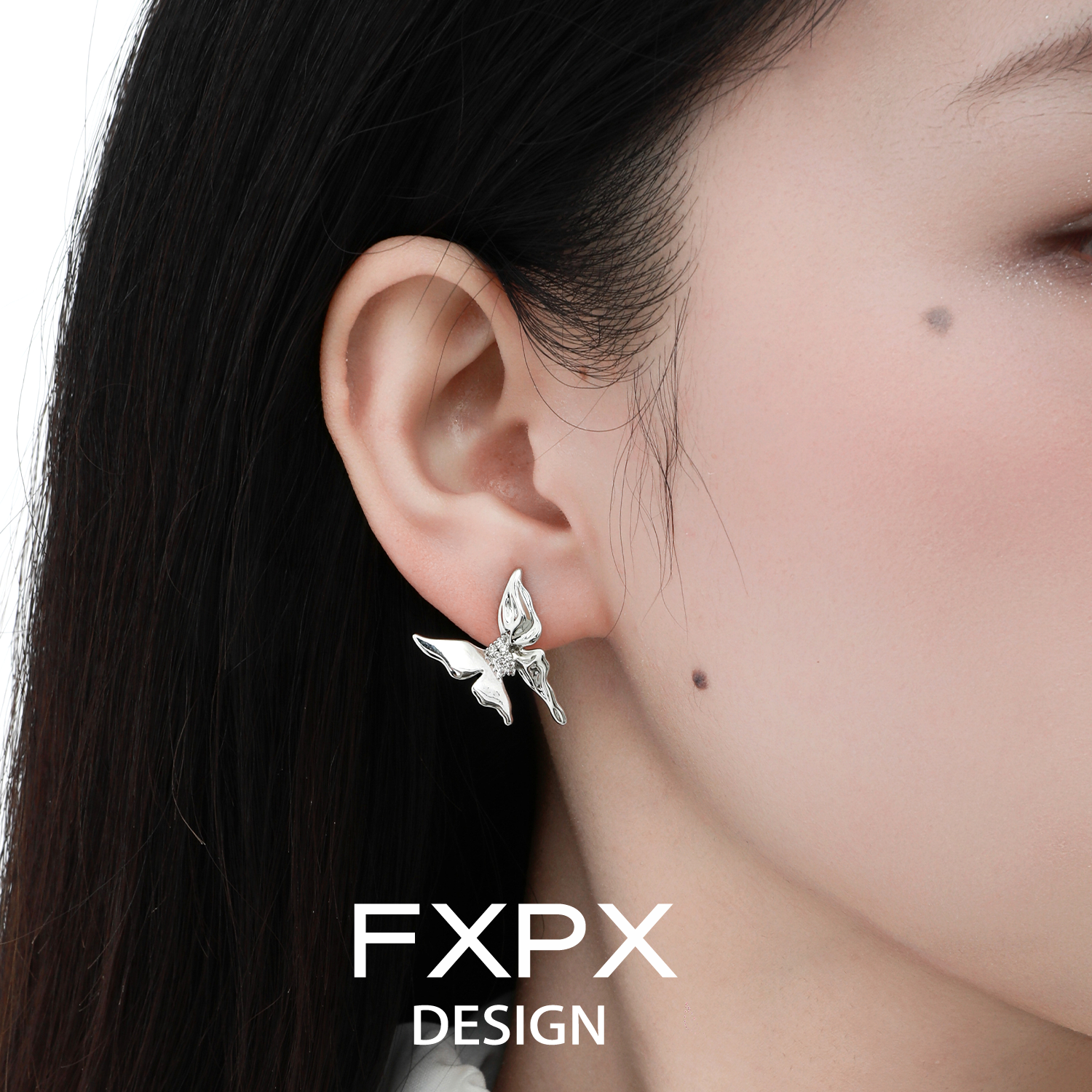 FXPX 液态金属风蝴蝶耳钉小众设计耳饰无耳洞耳夹高级耳环925银针,饰品/流行首饰/时尚饰品新,耳钉,淘宝优惠券,粉丝福利购,淘宝优惠卷
