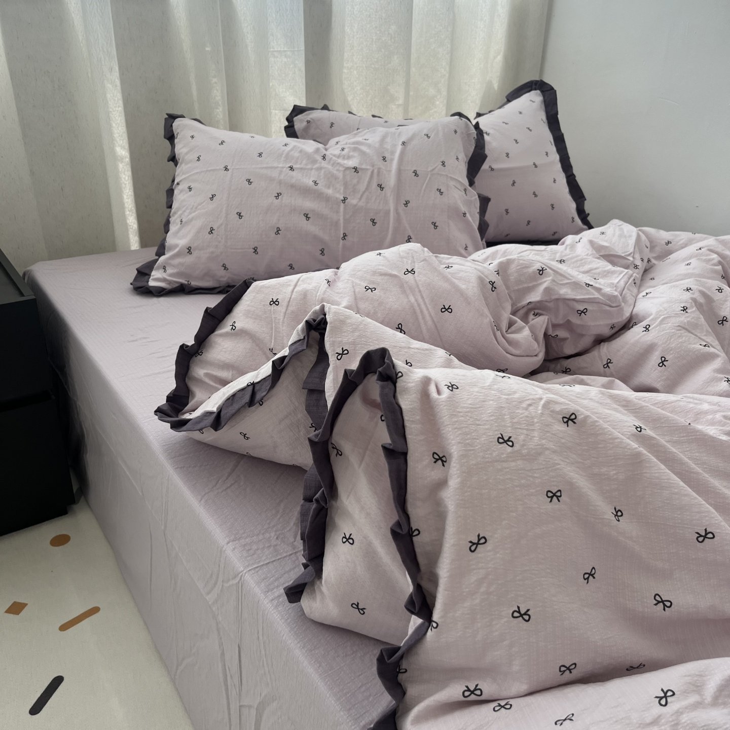 ins少女紫色蝴蝶结双层纱四件套