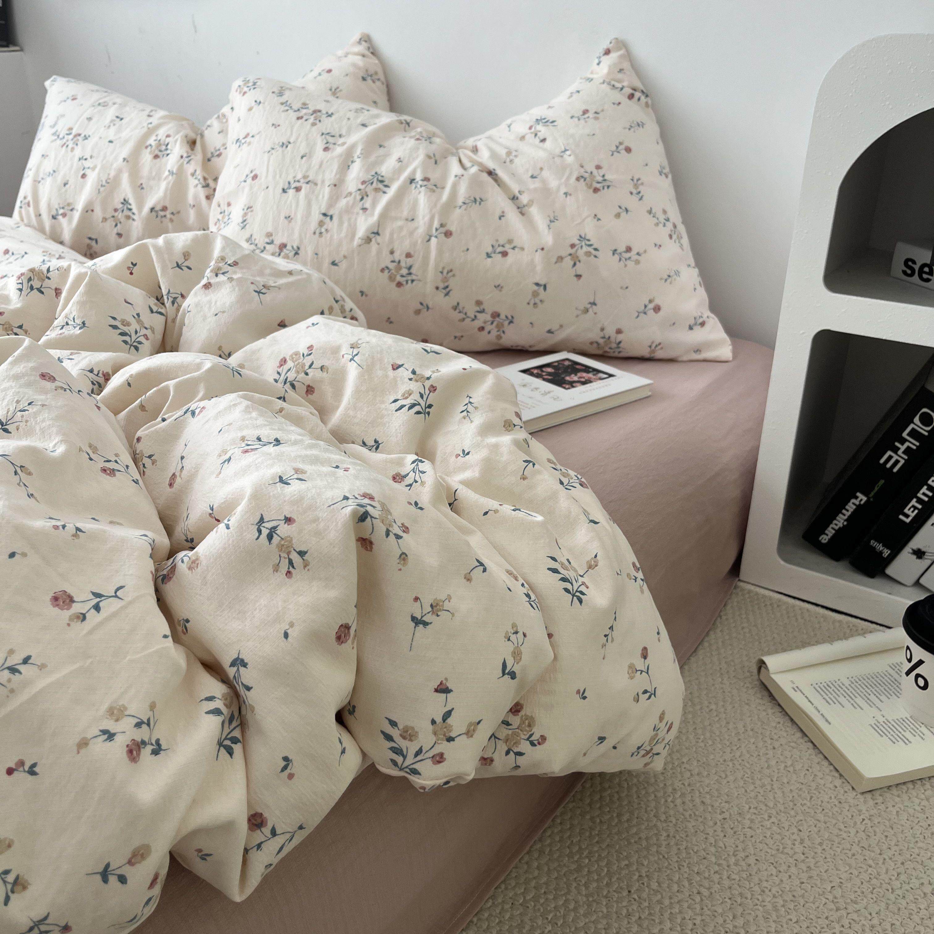 韩系少女ins小碎花水洗棉四件套全棉被套学生宿舍纯棉床单三件套