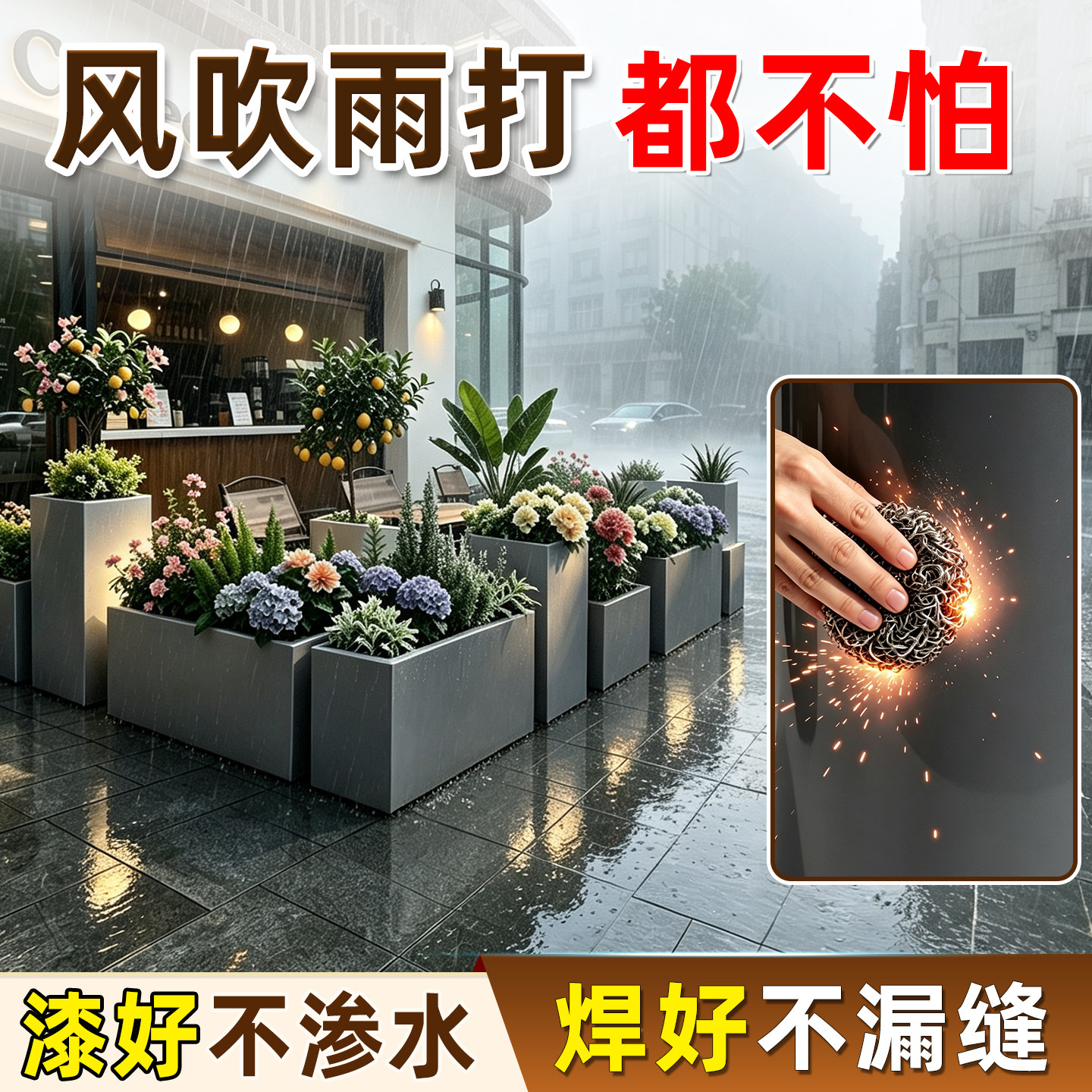 不锈钢户外花箱成品长方形金属阳台庭院室内可移动种植箱户外室外图片