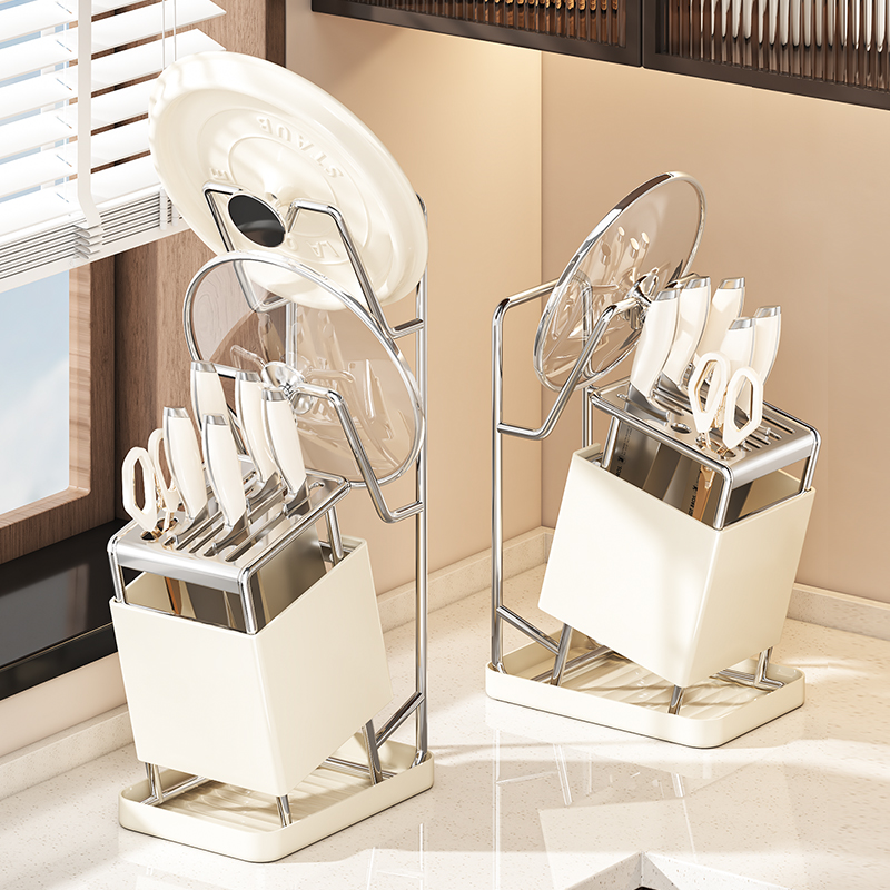 厨房新款刀架锅盖一体置物架台面刀座放菜刀架子多功能刀具收纳架