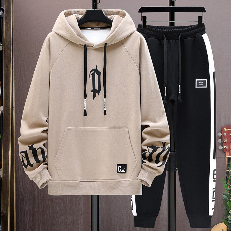 嘻哈风连帽卫衣套装男青少年秋季长袖运动服潮流帅气两件套