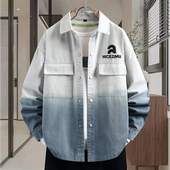 式 渐变色牛仔外套男休闲工装 宽松青少年夹克上衣潮流衬衫