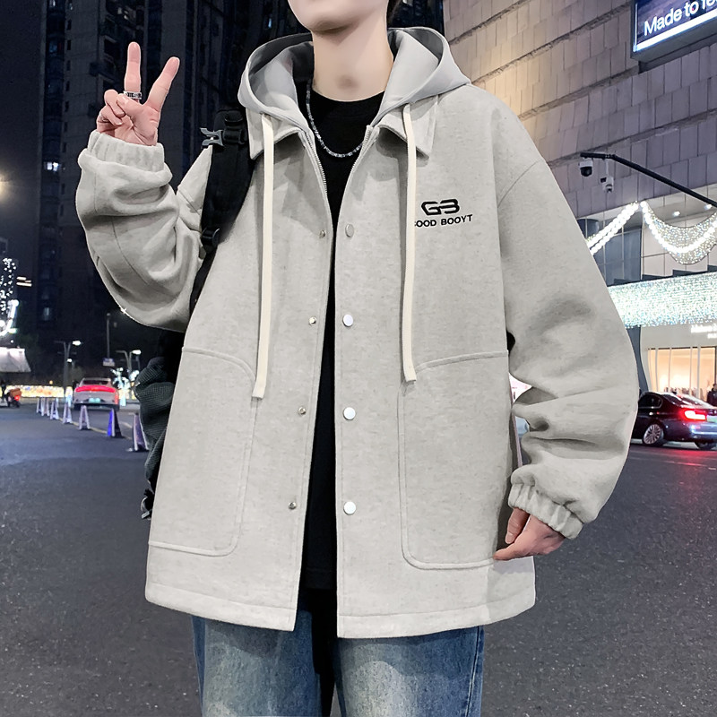 夹克外套男秋冬季加绒加厚男休闲宽松春装青少年青年上衣工装外套