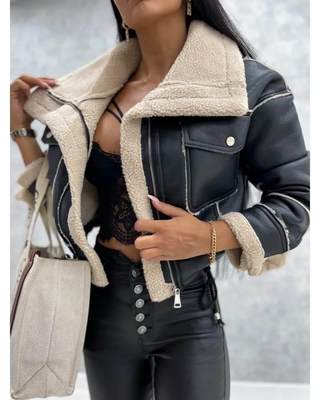 women leather jacket coat top pu warm black outwear summer