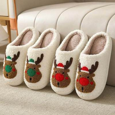 New Christmas Elk Cotton Slippers For Men Women Halloween Ma