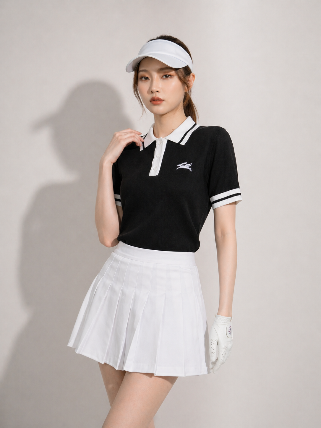 黑白撞色翻领polo衫高尔夫网球运动上衣女款显瘦透气速干短袖T恤