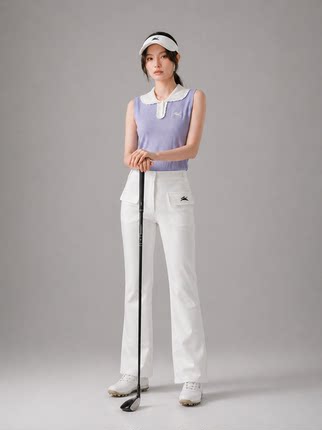 高尔夫裤子女白色 高腰微喇显瘦长裤 速干透气羽毛球网球运动裤