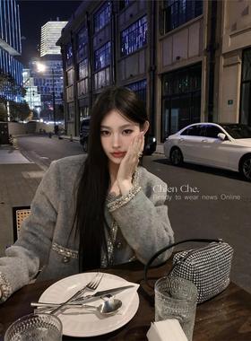 车迟恩Chien 车氏精选 高级感灰色气质千金小香风羊毛呢子外套女
